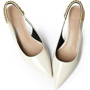 🆕Women White Stiletto Heels Closed Pointed Toe 4 in Heels Patent Leather Pumps